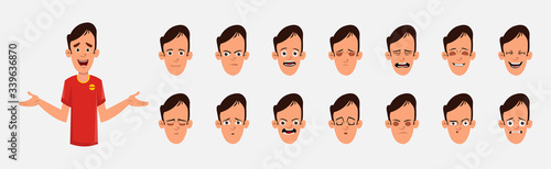 young man character with various facial emotions and lip sync. character for custom animation. character for custom animation. stylized character set for animation.