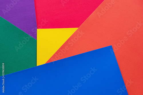 Abstract and colorful background of randomly arranged elements of red, orange, yellow, blue, green and purple. © newrita