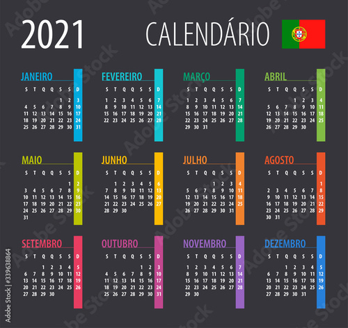 2021 Calendar - vector illustration. Template. Mock up. Portuguese version