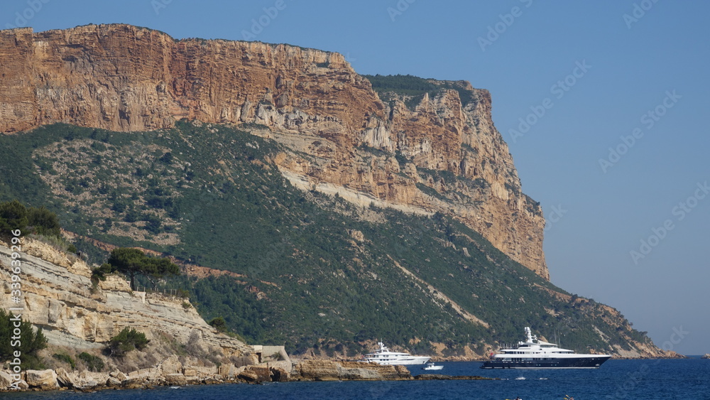 Mountain, Sea, Ship, Cassis, France