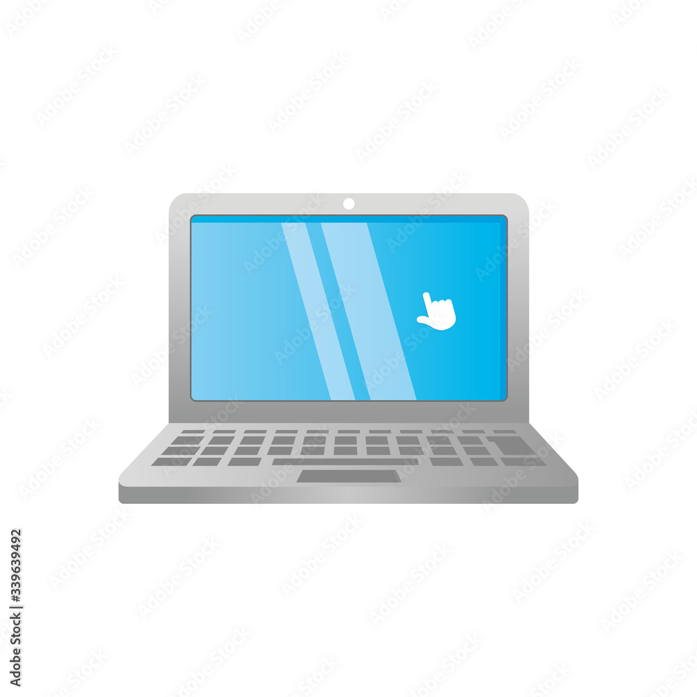 laptop computer with hand cursor icon, detailed style laptop computer with hand cursor icon, detailed style