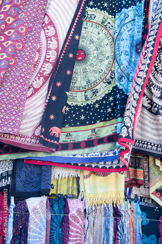 Colorful large scarves on street market in Athens, Greece © isabela66