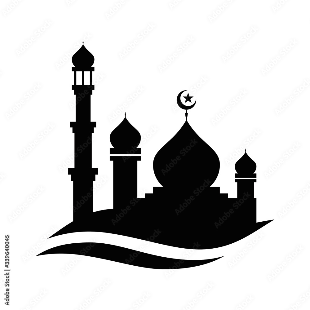 Illustration mosque or taj mahal silhouette for ramadhan sign