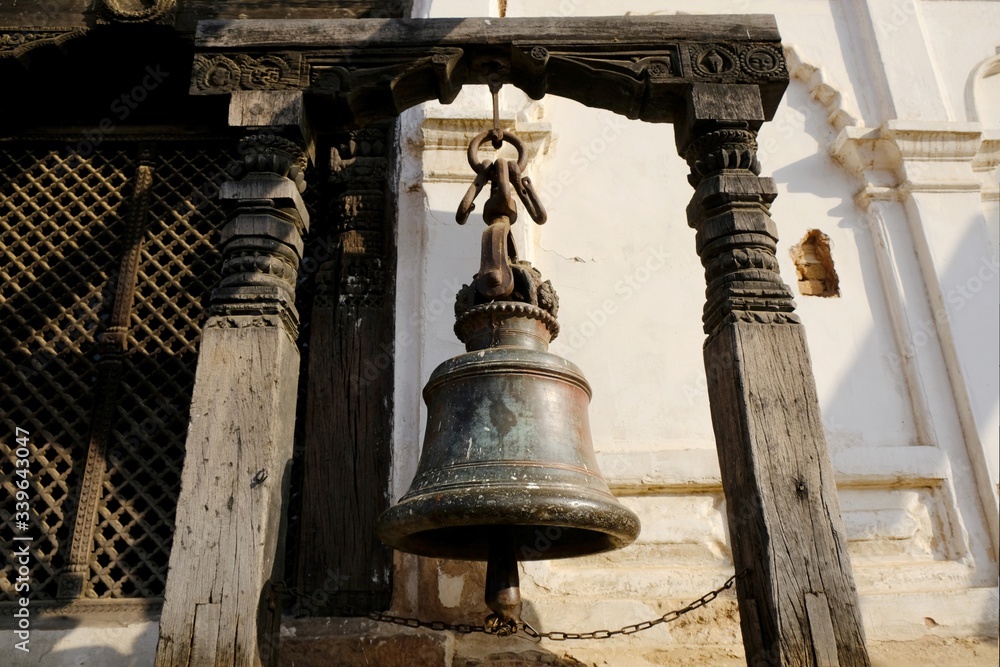 Naklejka premium Hindu bell at Durbar Square, Bhaktapur, UNESCO World Heritage Site, Kathmandu Valley, Nepal, Asia