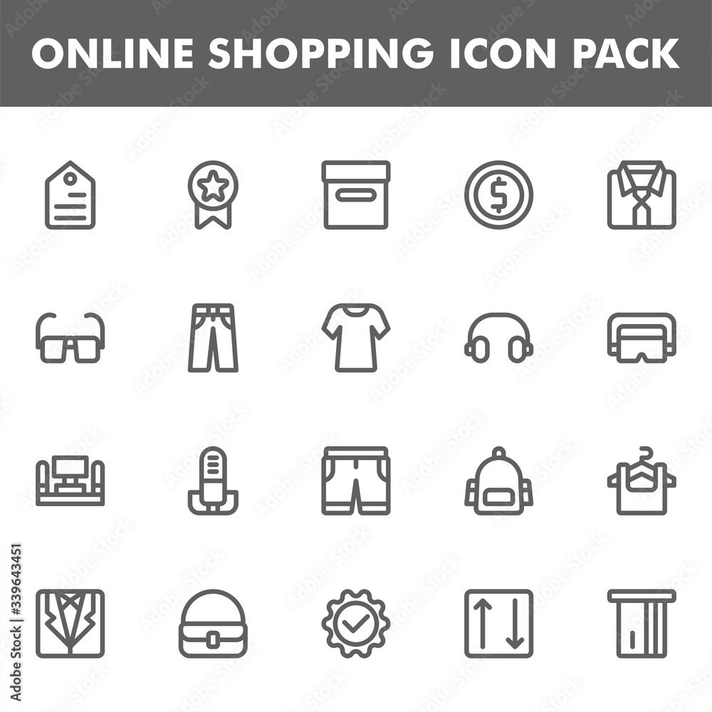 Online shopping icon pack isolated on white background. for your web site design, logo, app, UI. Vector graphics illustration and editable stroke. EPS 10.