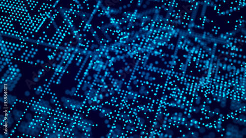 Big data. Technology background. Abstract background. Dots on dark background. 3D rendering.