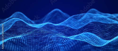 Blue wave. Abstract technology background. Science background. Big data. 3d rendering. Network connection.