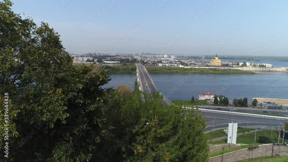 multi-lane road bridge across the river, aerial view multi-lane road bridge across the river, aerial view