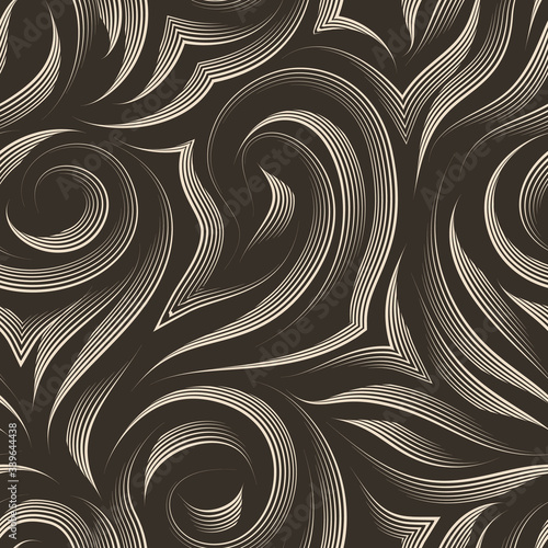 Vector seamless texture on a brown background with beige lines of the handle. Pattern for fabrics or packaging. Backdrop for the site in pastel colors.