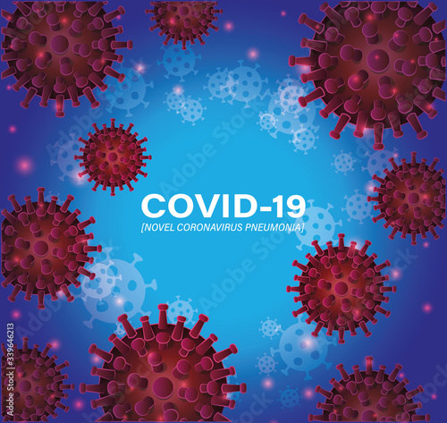 Covid 19 novel coronavirus pneumonia in front of virus background vector design