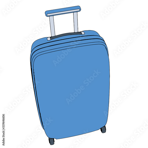 vector blue suitcase with wheels from different views