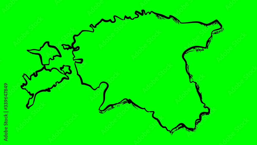 Estonia drawing outline map green screen isolated Estonia drawing outline map green screen isolated