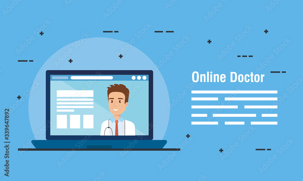 medicine online technology with doctor and laptop vector illustration design medicine online technology with doctor and laptop vector illustration design