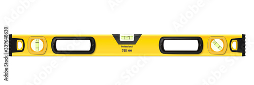 Bubble tool, realistic yellow construction level isolated on white background. Ruler building and engineering equipment. Vector illustration.