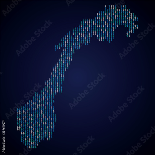 Norway country map made from digital binary code