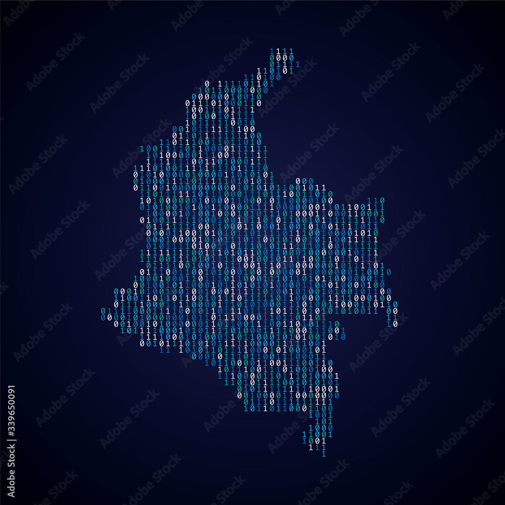 Colombia country map made from digital binary code