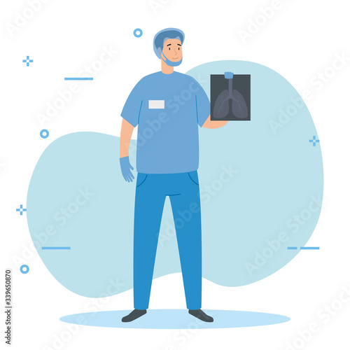 male paramedic with face mask and lung xray vector illustration design