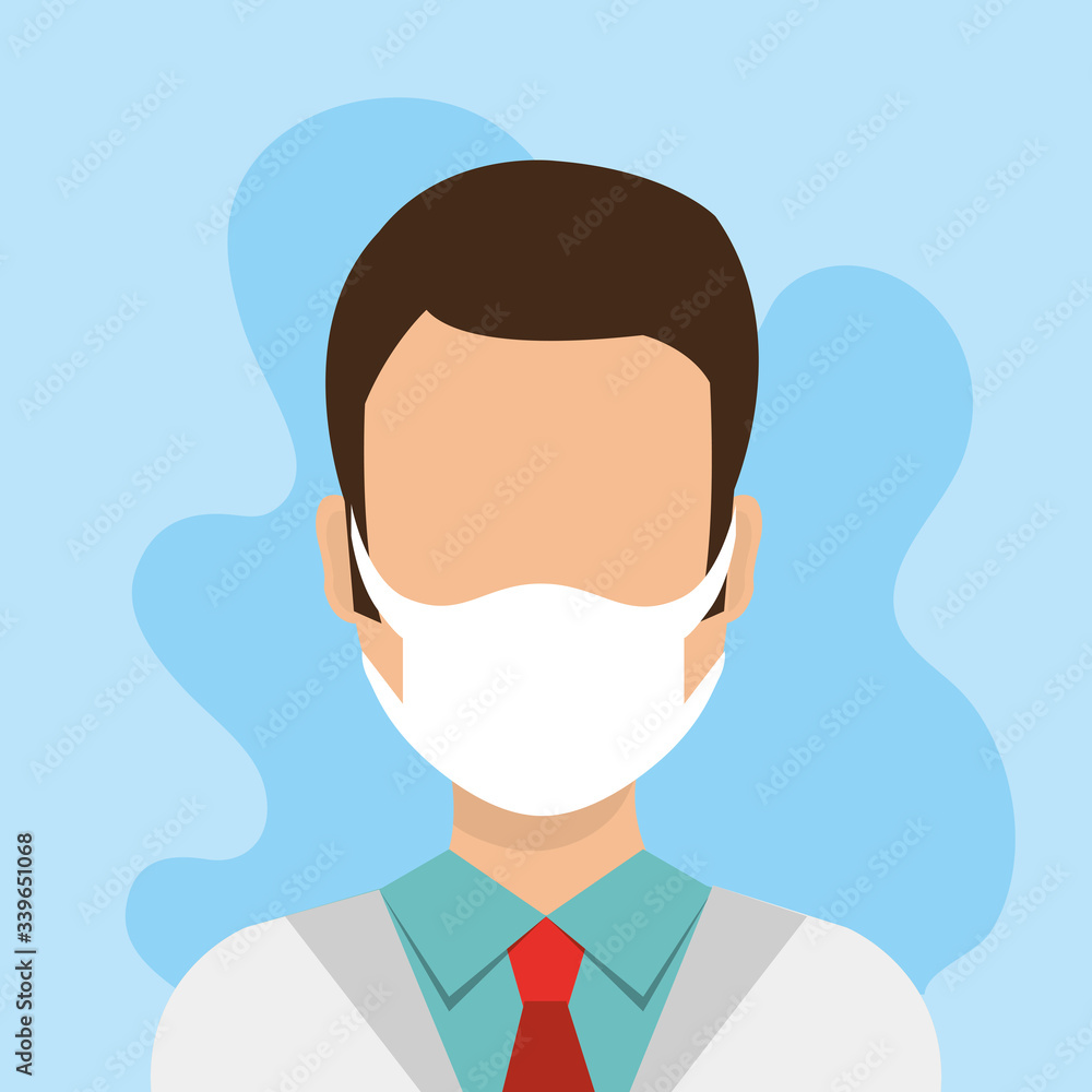 doctor male with face mask avatar character vector illustration design
