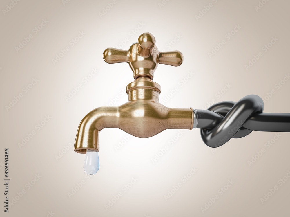 3d Rendering of Classic brass faucet sticking out from a blocked pipe, clipping path included 3d Rendering of Classic brass faucet sticking out from a blocked pipe, clipping path included