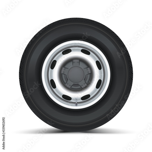 High quality vector illustration of typical truck fore wheel, isolated on white background.