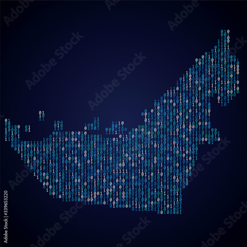 UAE country map made from digital binary code