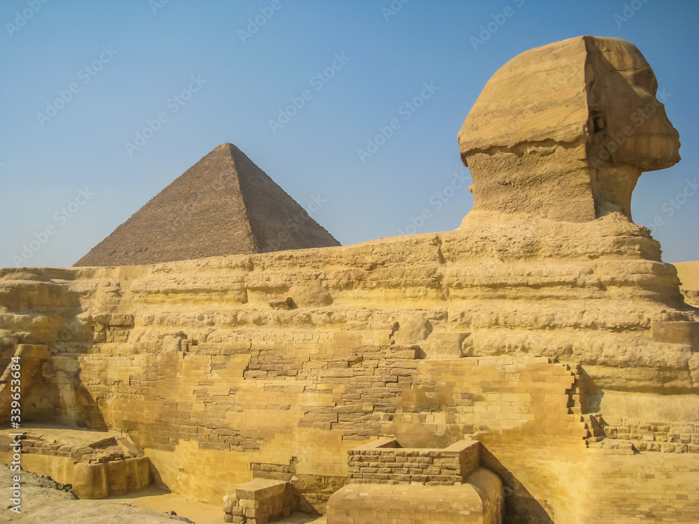 Giza pyramids and sphinx, cairo, egypt. Egypt. Cairo - Giza. View of pyramids from the Giza Plat
