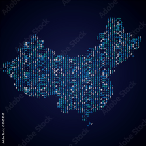Canvas Print China country map made from digital binary code