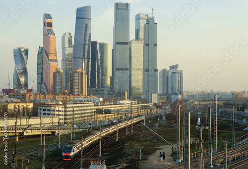 Moscow business center and railway tracks