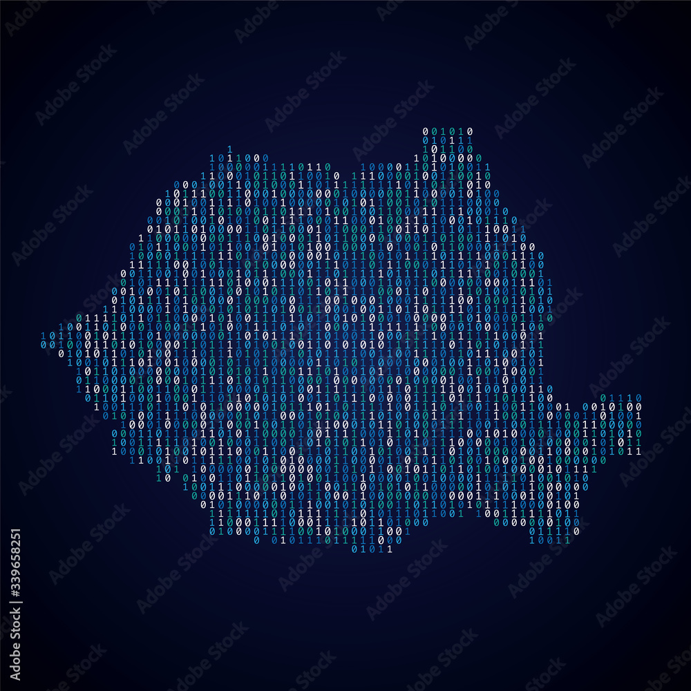 Romania country map made from digital binary code