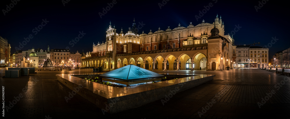 Cloth Hall Sukiennice building and main square of Cracow at the night