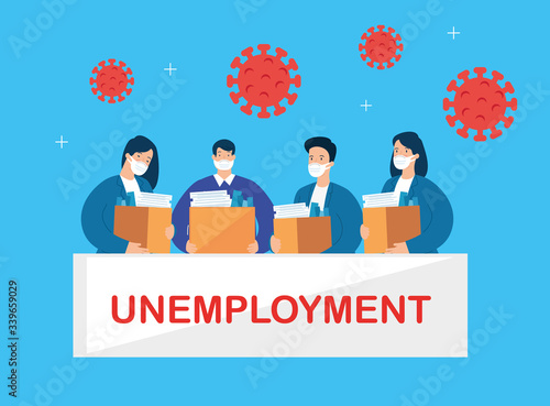 business people unemployed for covid 19 pandemic vector illustration design