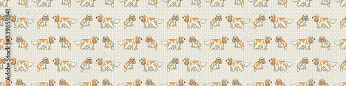 Hand drawn cute cocker spaniel puppy and dog breed seamless border pattern. Purebred pedigree domestic dog background. Dog lover English hunting pet washi ribbon. Kennel pooch EPS 10. 