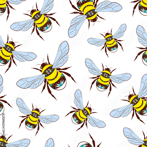 Seamless background with bees. vector background with bees on a white background