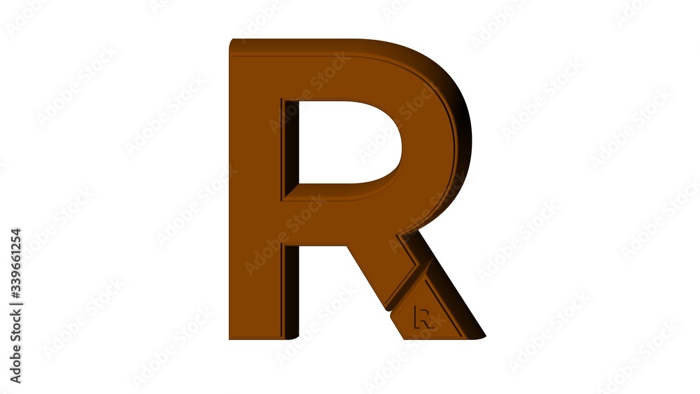 3D ENGLISH ALPHABET MADE OF BROWN CHOCOLATE TEXTURE : R 3D ENGLISH ALPHABET MADE OF BROWN CHOCOLATE TEXTURE : R
