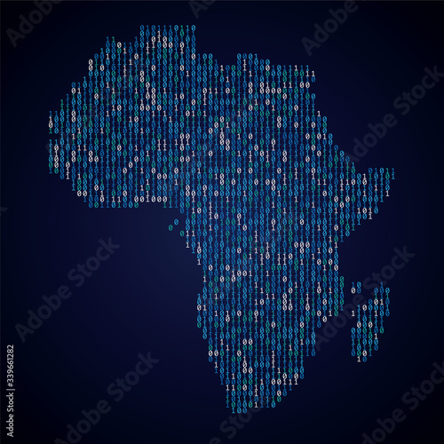 Africa country map made from digital binary code