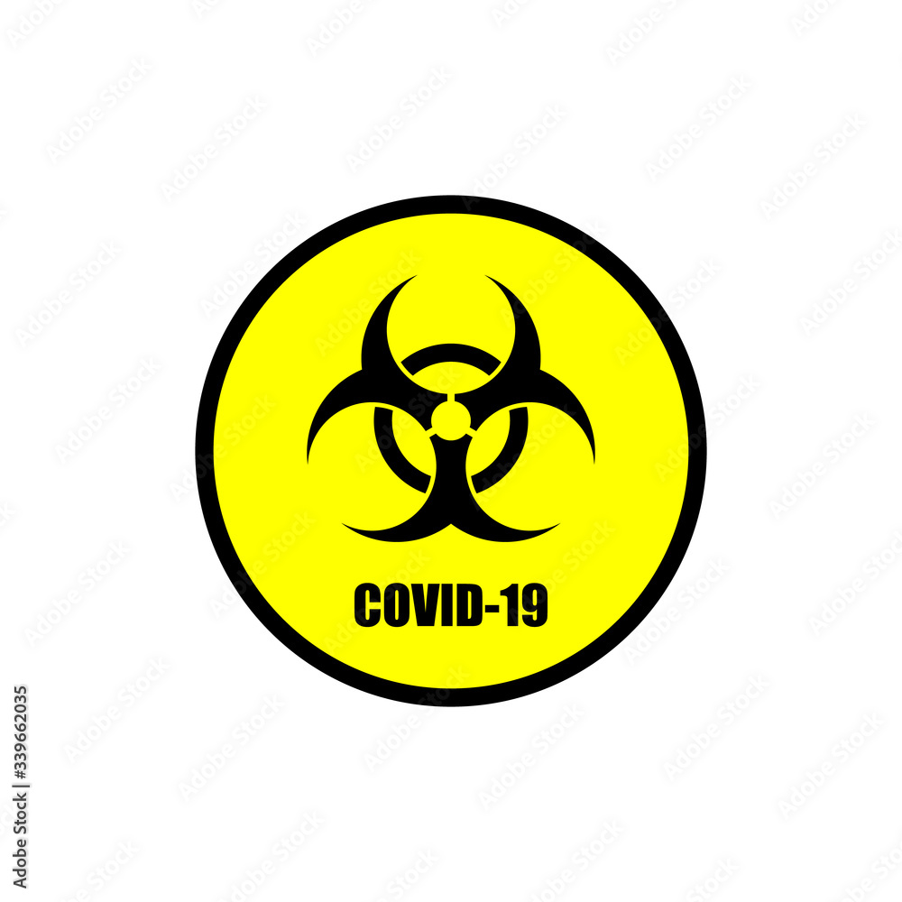Covid-19 Biohazard warning poster. Danger and biohazard caution signs. Coronavirus outbreak. Stay away from the danger zone. No entry. Disease prevention. Safety sign. Vector illustration flat design. Covid-19 Biohazard warning poster. Danger and biohazard caution signs. Coronavirus outbreak. Stay away from the danger zone. No entry. Disease prevention. Safety sign. Vector illustration flat design.