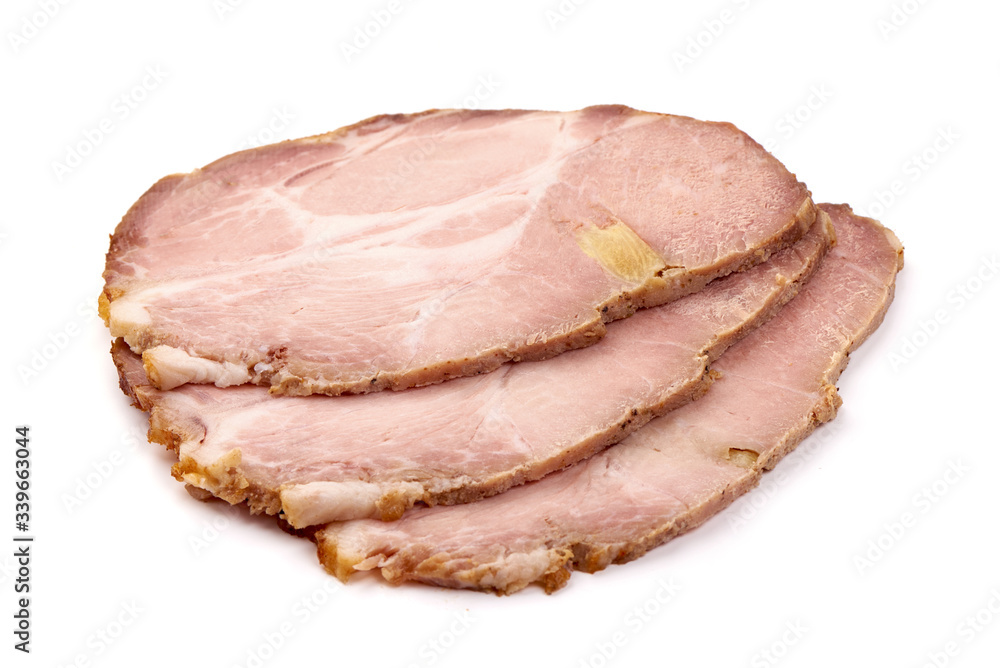 Boiled pork slices, isolated on white background Boiled pork slices, isolated on white background