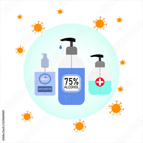 Disinfection. Hand sanitizer bottle icon. Antibacterial Sanitizer Gel Hygiene. Health