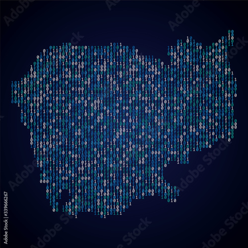 Cambodia country map made from digital binary code
