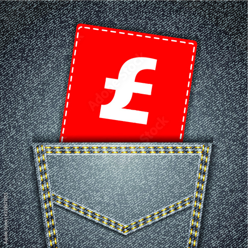 Pound sign tag. Black back jeans pocket realistic denim texture