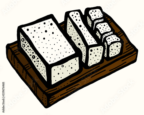 Tofu soybean curd food, slice of tofu vector illustration isolated on white background.Healthy diet vegan food. Healthy asian nutrition food.