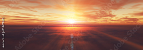 Fotografie fly above clouds sunset landscape