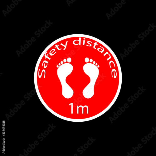 Safety distance of one meter in a red round sign with bare footprints eps ten