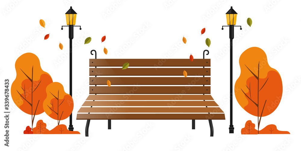 Obraz premium Hello autumn, sale banner, autumn park, flat illustration, vector