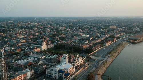 Aerial Drone St. Louis Cathedral Jackson Square New Orleans Mississippi River Downtown Travel NOLA
