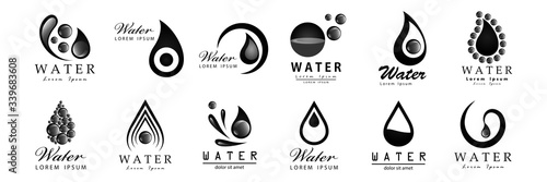 Water Splash Vector And Drop Set - Isolated On White Background. Vector Collection Of Flat Water Splash and Oil Drop Logo. Icons For Droplet, Water Wave, Rain, Raindrop, Company Logo And Bubble Design