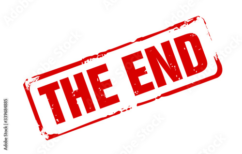 Red rubber stamp and text THE END. Vector Illustration.