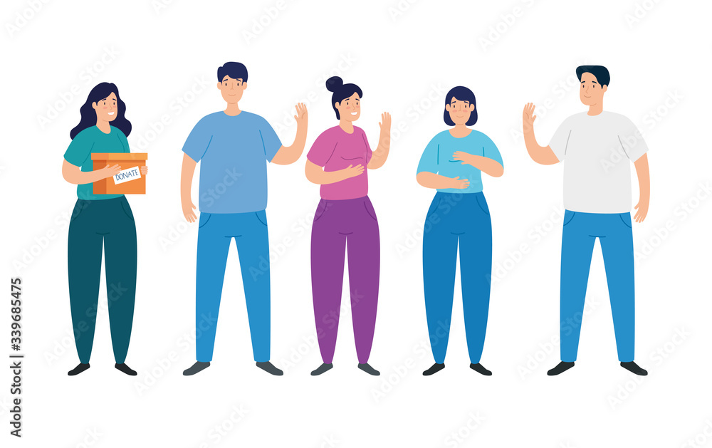 Fototapeta premium people with box of charity donation vector illustration design