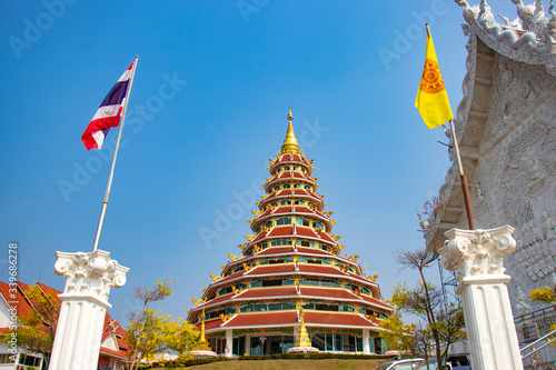 A beautiful view of wat huai pla kang buddhist temple at Chiang Rai, Thailand. photo