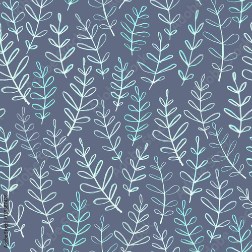 Leaves seamless pattern. Hand drawing with a pencil. Botanical vintage illustration. Background for headline, image for blog, decoration. Design for wallpaper, textile, fabrics.